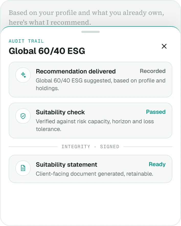 The audit trail — the Advisory app, in the shape the regulator asks for