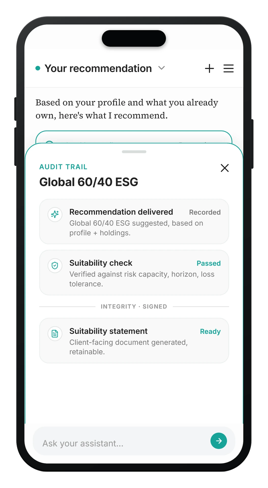 The audit trail — the Advisory app, in the shape the regulator asks for